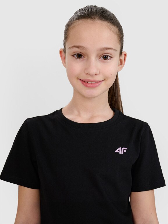Dziewczęcy t-shirt basic 4F 4FJWSS25TTSHF2177 - czarny