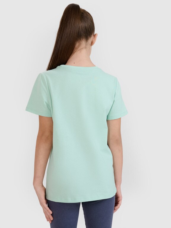 Dziewczęcy t-shirt basic 4F 4FJWSS25TTSHF2177 - zielony