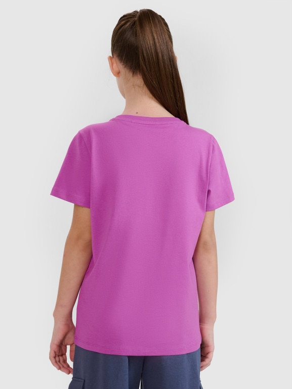 Dziewczęcy t-shirt basic 4F 4FJWSS25TTSHF2177 - fioletowy