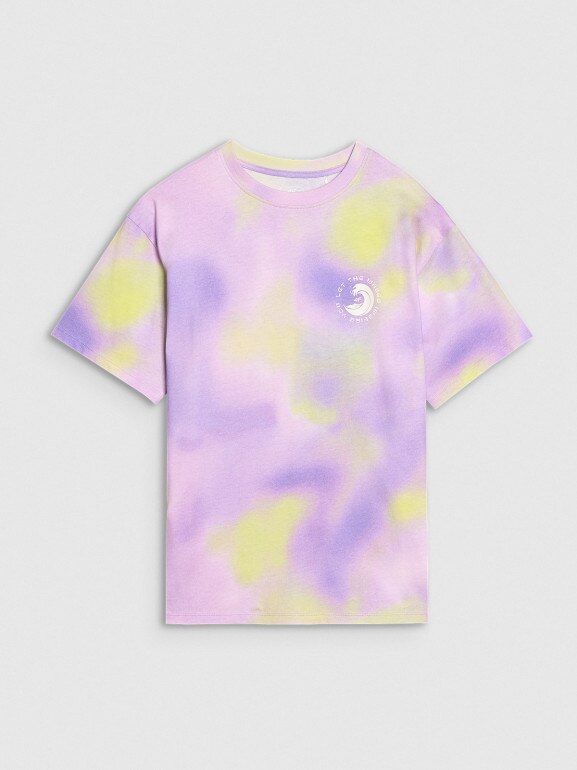 Dziewczęcy t-shirt z nadrukiem 4F 4FJWSS25TTSHF2253 - fioletowy