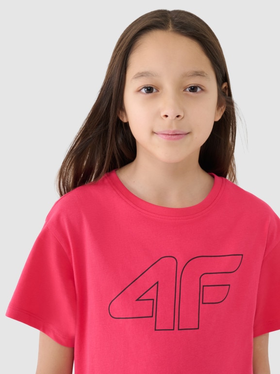 Dziewczęcy t-shirt z nadrukiem 4F 4FJWSS25TTSHF2327 - różowy