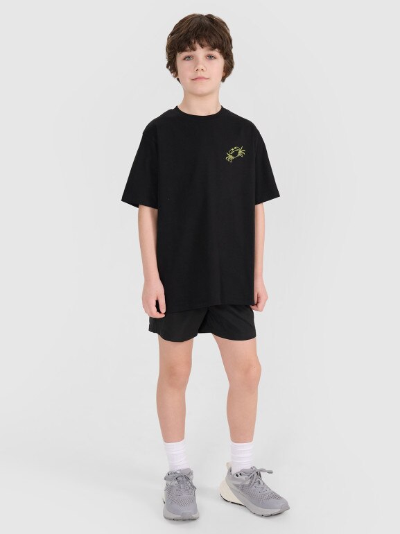 Chłopięcy t-shirt z nadrukiem 4F 4FJWSS25TTSHM1914 - czarny