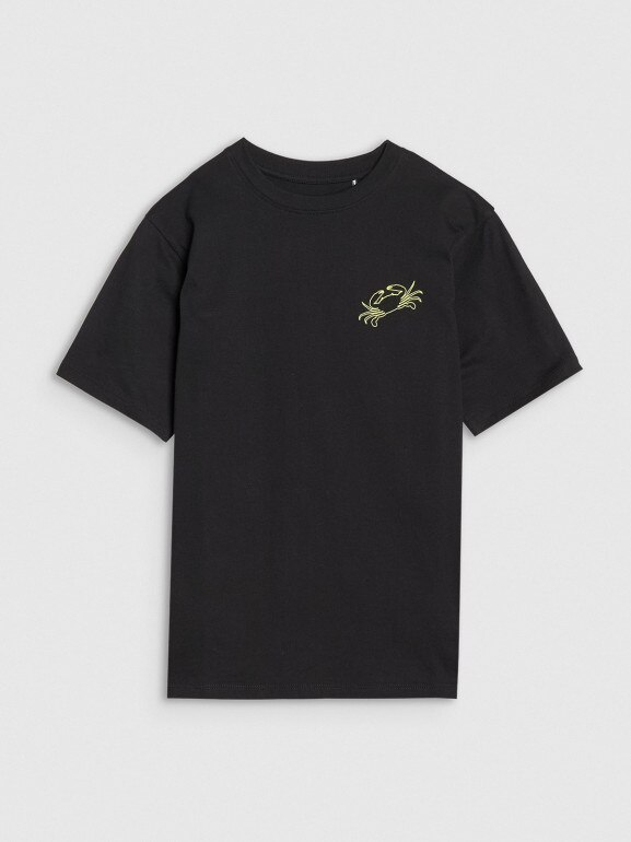Chłopięcy t-shirt z nadrukiem 4F 4FJWSS25TTSHM1914 - czarny