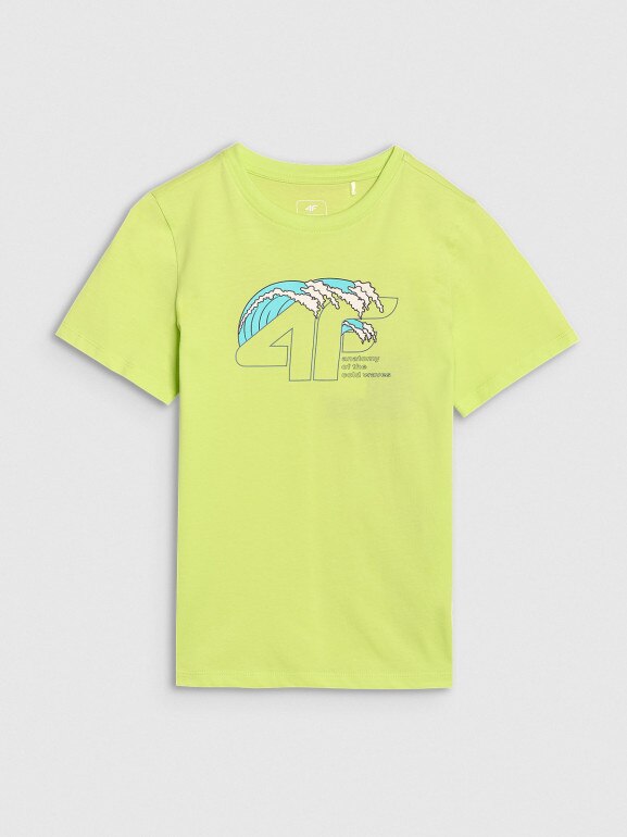 Chłopięcy t-shirt z nadrukiem 4F 4FJWSS25TTSHM1917 - zielony