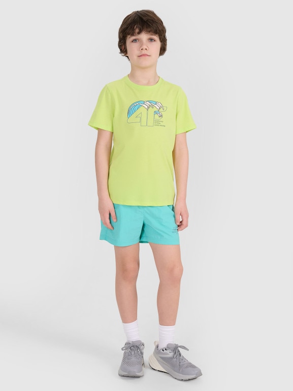 Chłopięcy t-shirt z nadrukiem 4F 4FJWSS25TTSHM1917 - zielony