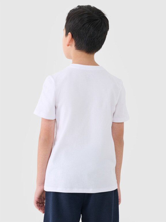 Chłopięcy t-shirt basic 4F 4FJWSS25TTSHM2178 - biały