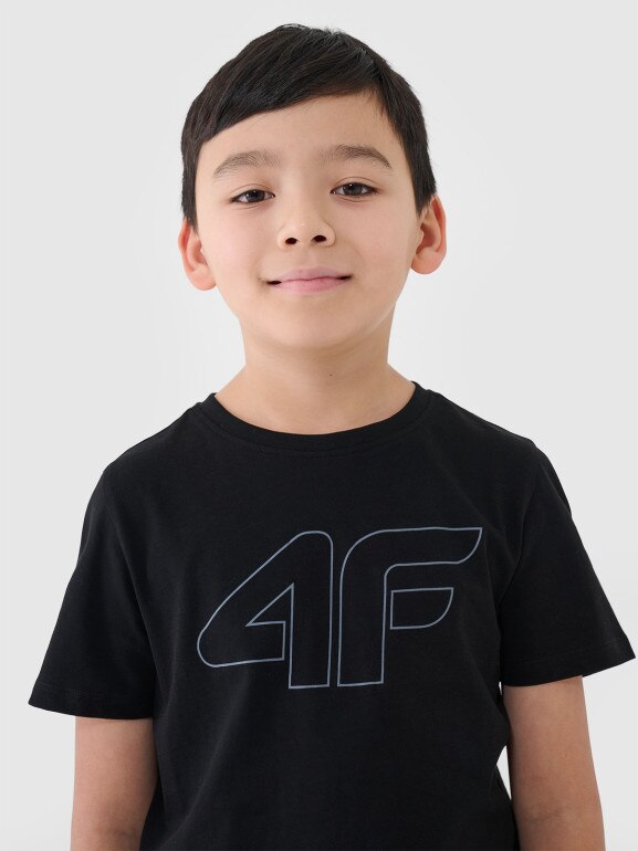 Chłopięcy t-shirt z nadrukiem 4F 4FJWSS25TTSHM2179 - czarny