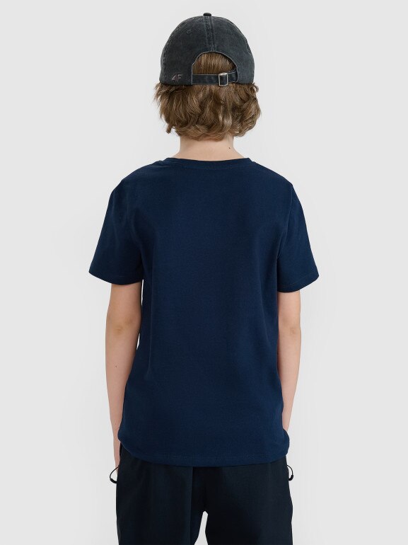 Chłopięcy t-shirt z nadrukiem 4F 4FJWSS25TTSHM2179 - granatowy
