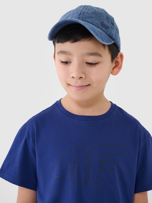 Chłopięcy t-shirt oversize z nadrukiem 4F 4FJWSS25TTSHM2325 - niebieski