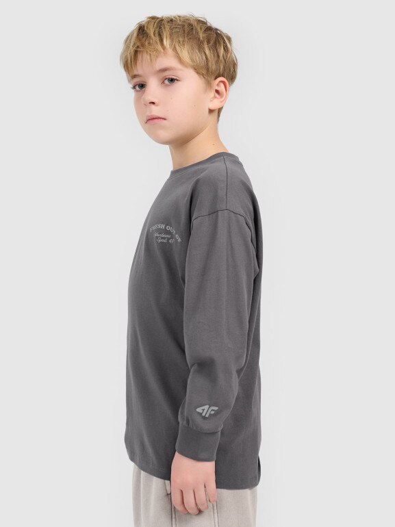 Chłopięcy longsleeve z nadrukiem 4f 4FJWSS26TLONM535 - szary