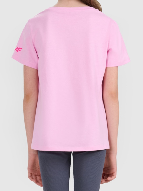 Dziewczęcy t-shirt z nadrukiem 4F 4FJWSS26TTSHF2938 - różowy
