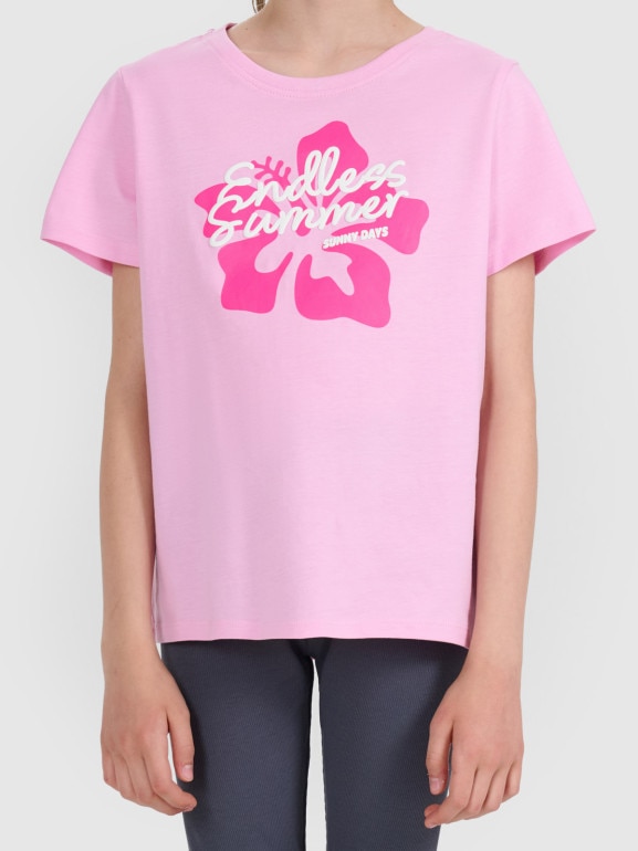 Dziewczęcy t-shirt z nadrukiem 4F 4FJWSS26TTSHF2938 - różowy
