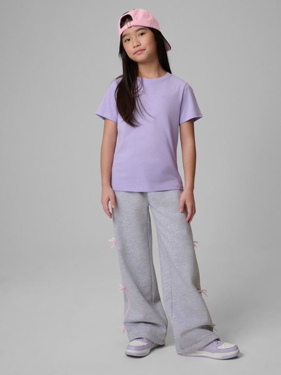 Dziewczęcy t-shirt bez nadruku 4F 4FJWSS26TTSHF3003 - fioletowy