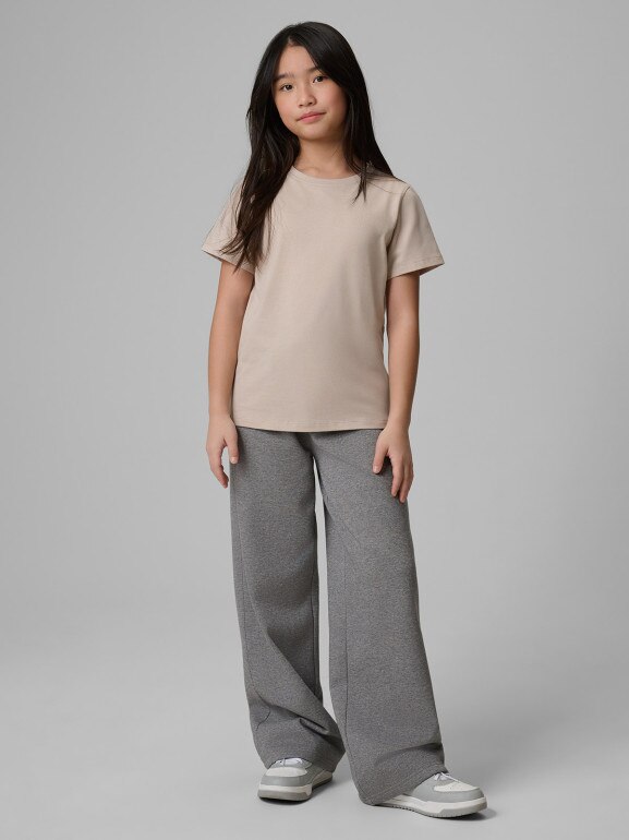 Dziewczęcy t-shirt bez nadruku 4F 4FJWSS26TTSHF3003 - beżowy
