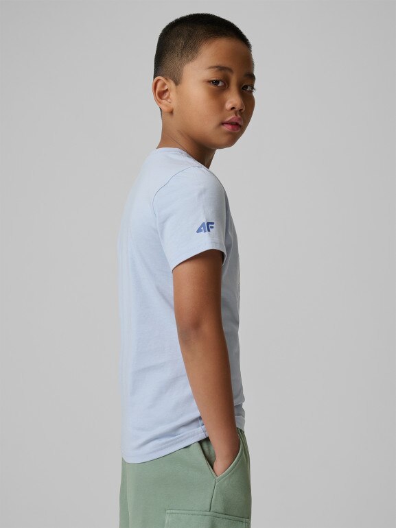 Chłopięcy t-shirt z nadrukiem 4F 4FJWSS26TTSHM3011 - niebieski