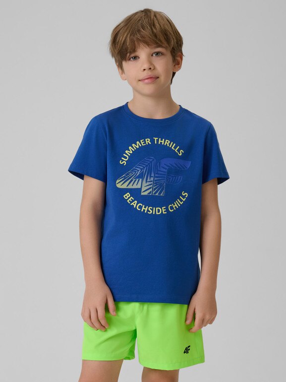 Chłopięcy t-shirt z nadrukiem 4F 4FJWSS26TTSHM3284 - niebieski