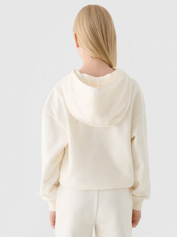 Dziewczęca bluza dresowa nierozpinana z kapturem 4F  4FJRAW24TSWSF1790 - beżowa