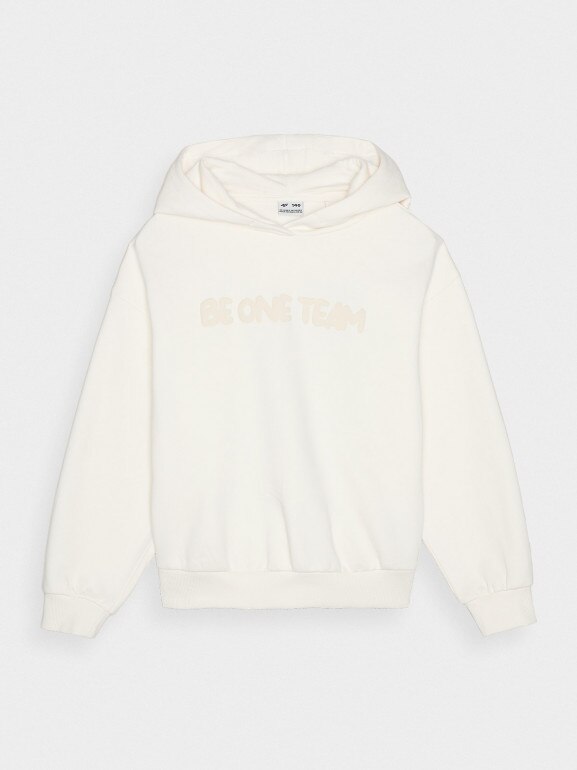 Dziewczęca bluza dresowa nierozpinana z kapturem 4F  4FJRAW24TSWSF1790 - beżowa