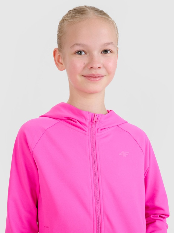 Dziewczęca bluza sportowa rozpinana z kapturem 4F 4FJWSS25TFSWF448 - różowa