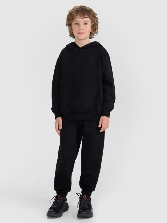 Chłopięca bluza dresowa nierozpinana z kapturem 4F 4FJRMM00TSWSM2482 - czarna