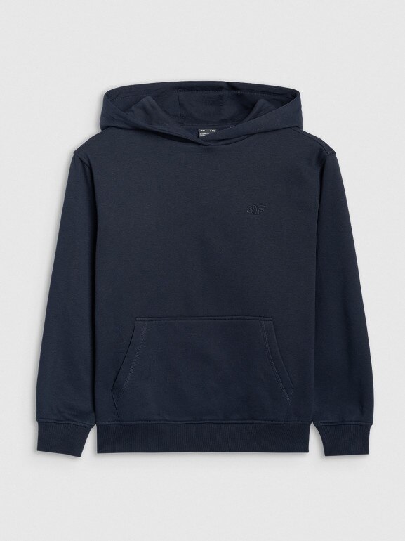 Chłopięca bluza dresowa nierozpinana z kapturem 4F 4FJRMM00TSWSM2482 - granatowa