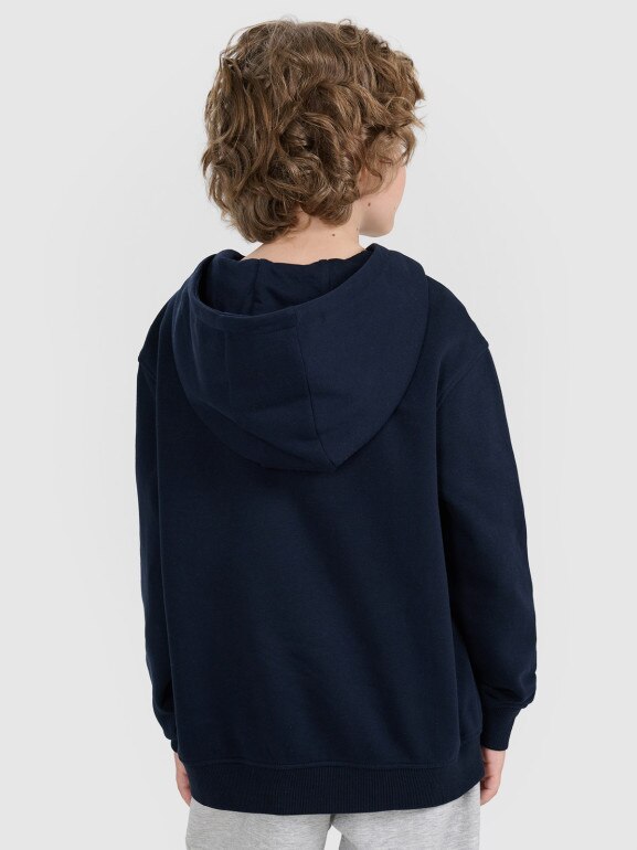 Chłopięca bluza dresowa nierozpinana z kapturem 4F 4FJRMM00TSWSM2482 - granatowa