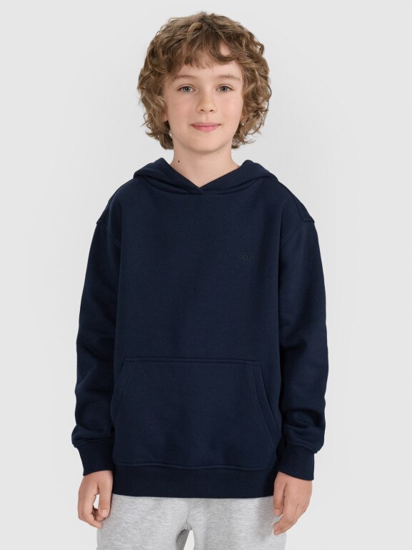 Chłopięca bluza dresowa nierozpinana z kapturem 4F 4FJRMM00TSWSM2482 - granatowa