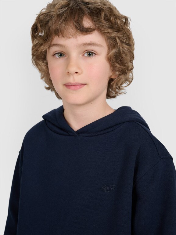 Chłopięca bluza dresowa nierozpinana z kapturem 4F 4FJRMM00TSWSM2482 - granatowa