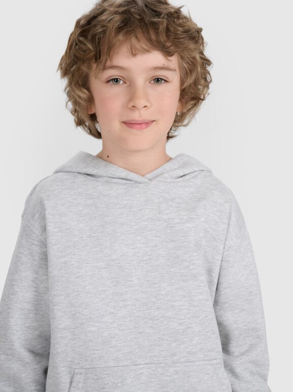 Chłopięca bluza dresowa nierozpinana z kapturem 4F 4FJRMM00TSWSM2482 - szara