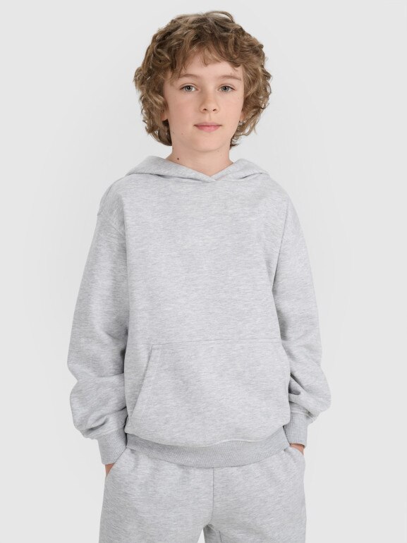 Chłopięca bluza dresowa nierozpinana z kapturem 4F 4FJRMM00TSWSM2482 - szara