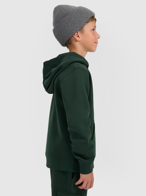 Chłopięca bluza dresowa nierozpinana z kapturem 4F 4FJRAW25TSWSM2416 - zielona