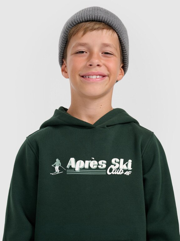 Chłopięca bluza dresowa nierozpinana z kapturem 4F 4FJRAW25TSWSM2416 - zielona