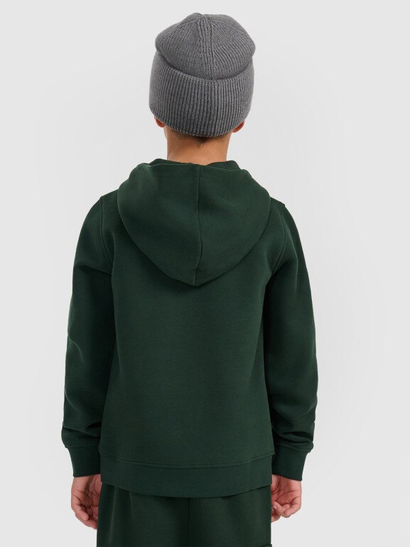 Chłopięca bluza dresowa nierozpinana z kapturem 4F 4FJRAW25TSWSM2416 - zielona