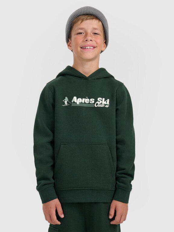 Chłopięca bluza dresowa nierozpinana z kapturem 4F 4FJRAW25TSWSM2416 - zielona