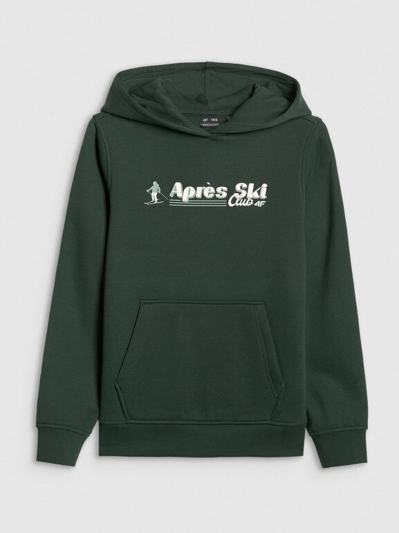 Chłopięca bluza dresowa nierozpinana z kapturem 4F 4FJRAW25TSWSM2416 - zielona