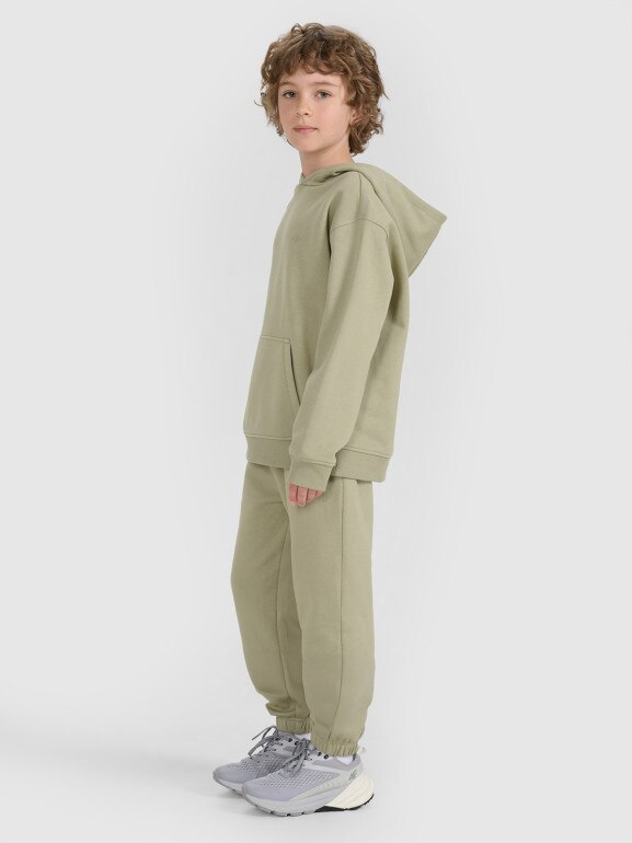 Chłopięca bluza dresowa nierozpinana z kapturem 4F 4FJRAW25TSWSM2490 - zielona