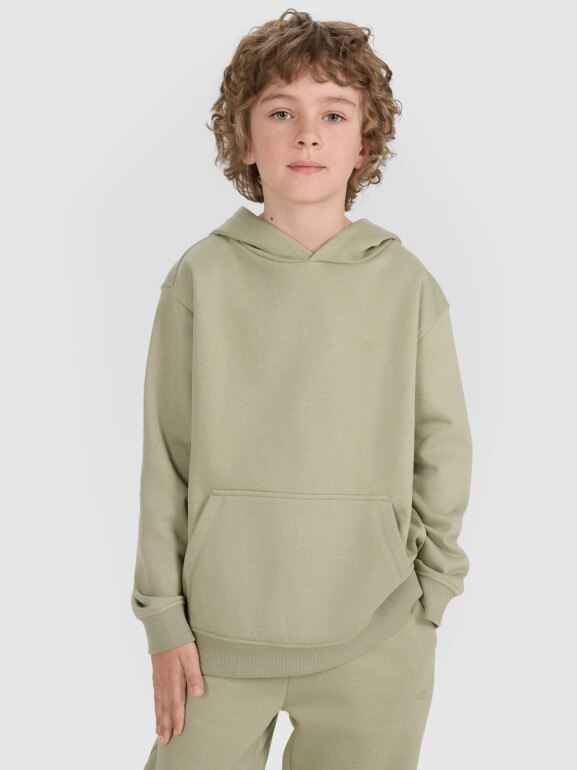 Chłopięca bluza dresowa nierozpinana z kapturem 4F 4FJRAW25TSWSM2490 - zielona