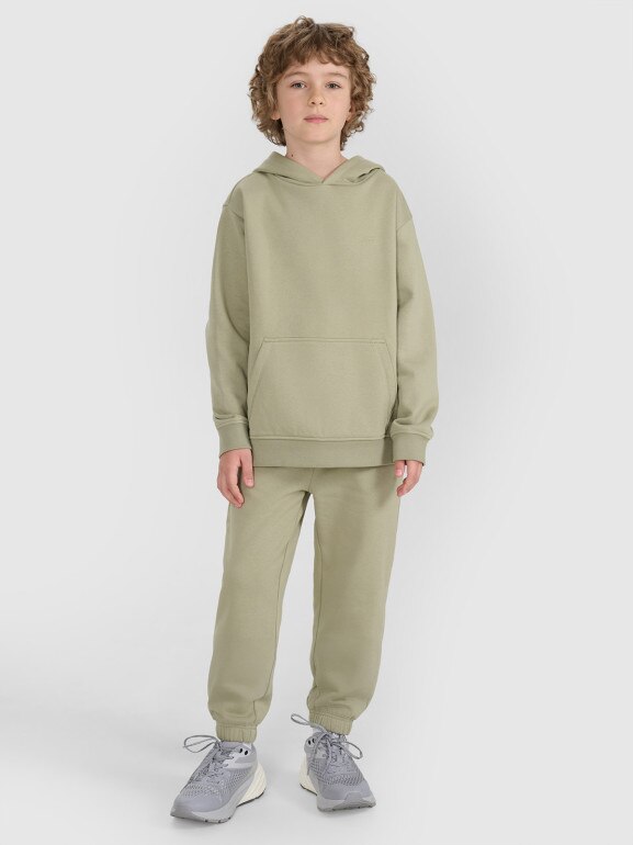 Chłopięca bluza dresowa nierozpinana z kapturem 4F 4FJRAW25TSWSM2490 - zielona