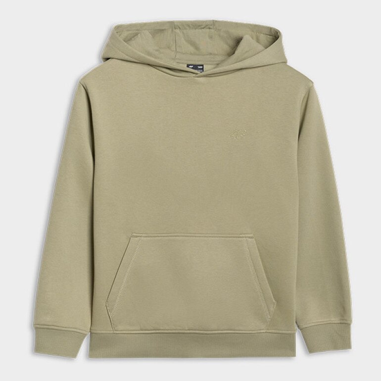 Chłopięca bluza dresowa nierozpinana z kapturem 4F 4FJRAW25TSWSM2490 - zielona