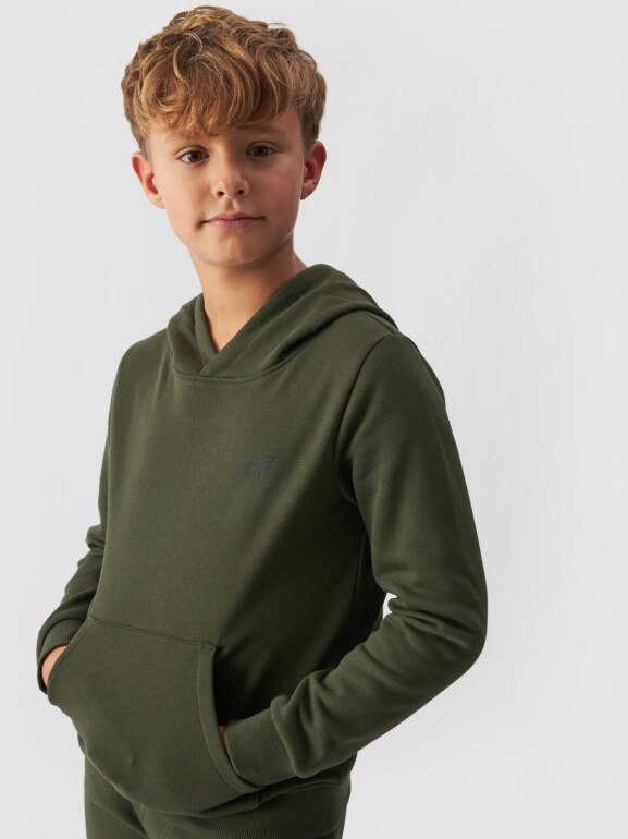 Chłopięca bluza dresowa nierozpinana z kapturem 4F 4FJWMM00TSWSM1292 - khaki