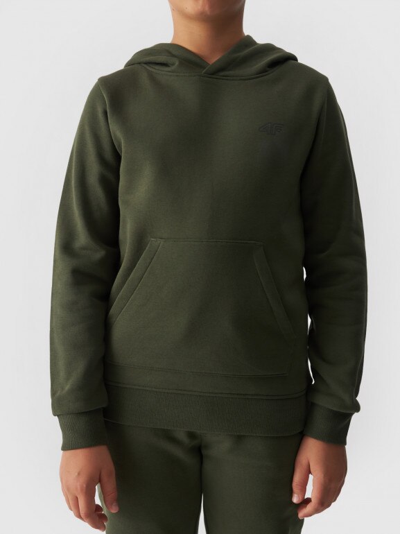 Chłopięca bluza dresowa nierozpinana z kapturem 4F 4FJWMM00TSWSM1292 - khaki