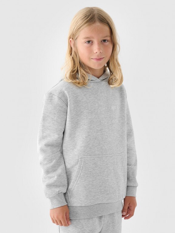 Chłopięca bluza dresowa nierozpinana z kapturem 4F 4FJWMM00TSWSM1860 - szara
