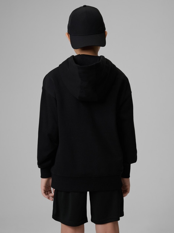 Chłopięca bluza dresowa nierozpinana z kapturem 4F 4FJWSS26TSWSM2321 - czarna
