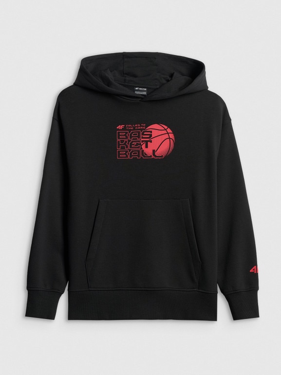 Chłopięca bluza dresowa nierozpinana z kapturem 4F 4FJWSS26TSWSM2321 - czarna