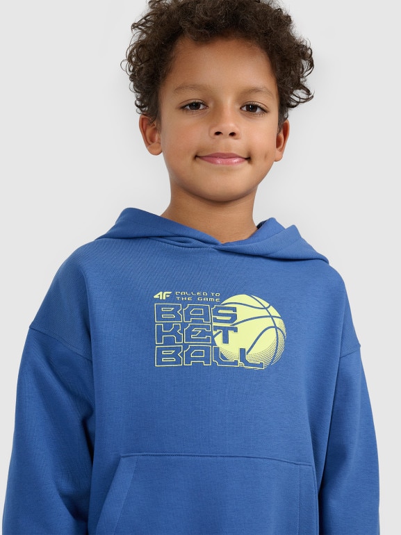 Chłopięca bluza dresowa nierozpinana z kapturem 4F 4FJWSS26TSWSM2321 - nebieska