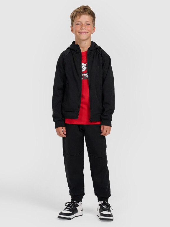 Chłopięca bluza dresowa rozpinana z kapturem 4F 4FJRAW25TSWSM2415 - czarna