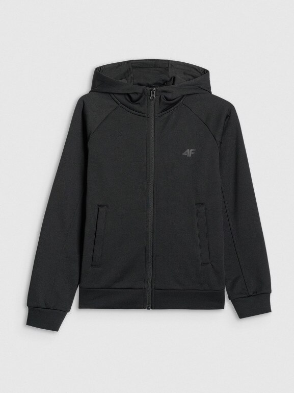 Chłopięca bluza dresowa rozpinana z kapturem 4F 4FJRAW25TSWSM2415 - czarna