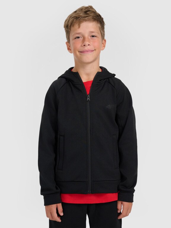 Chłopięca bluza dresowa rozpinana z kapturem 4F 4FJRAW25TSWSM2415 - czarna