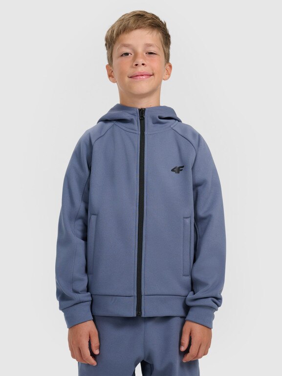 Chłopięca bluza dresowa rozpinana z kapturem 4F 4FJRAW25TSWSM2415 - granatowa