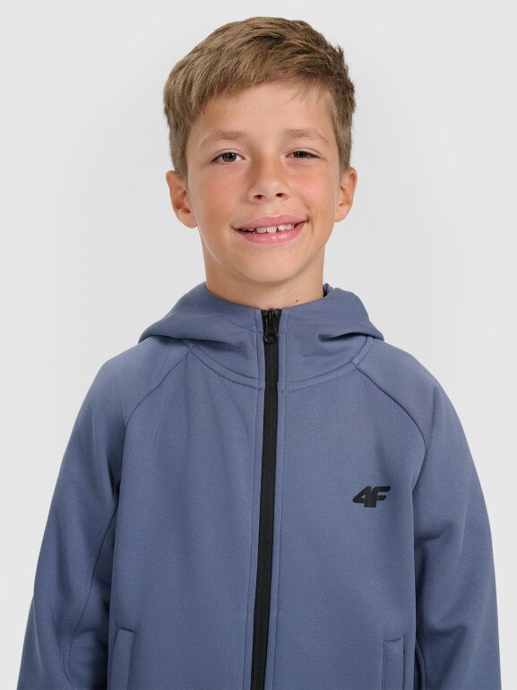 Chłopięca bluza dresowa rozpinana z kapturem 4F 4FJRAW25TSWSM2415 - granatowa